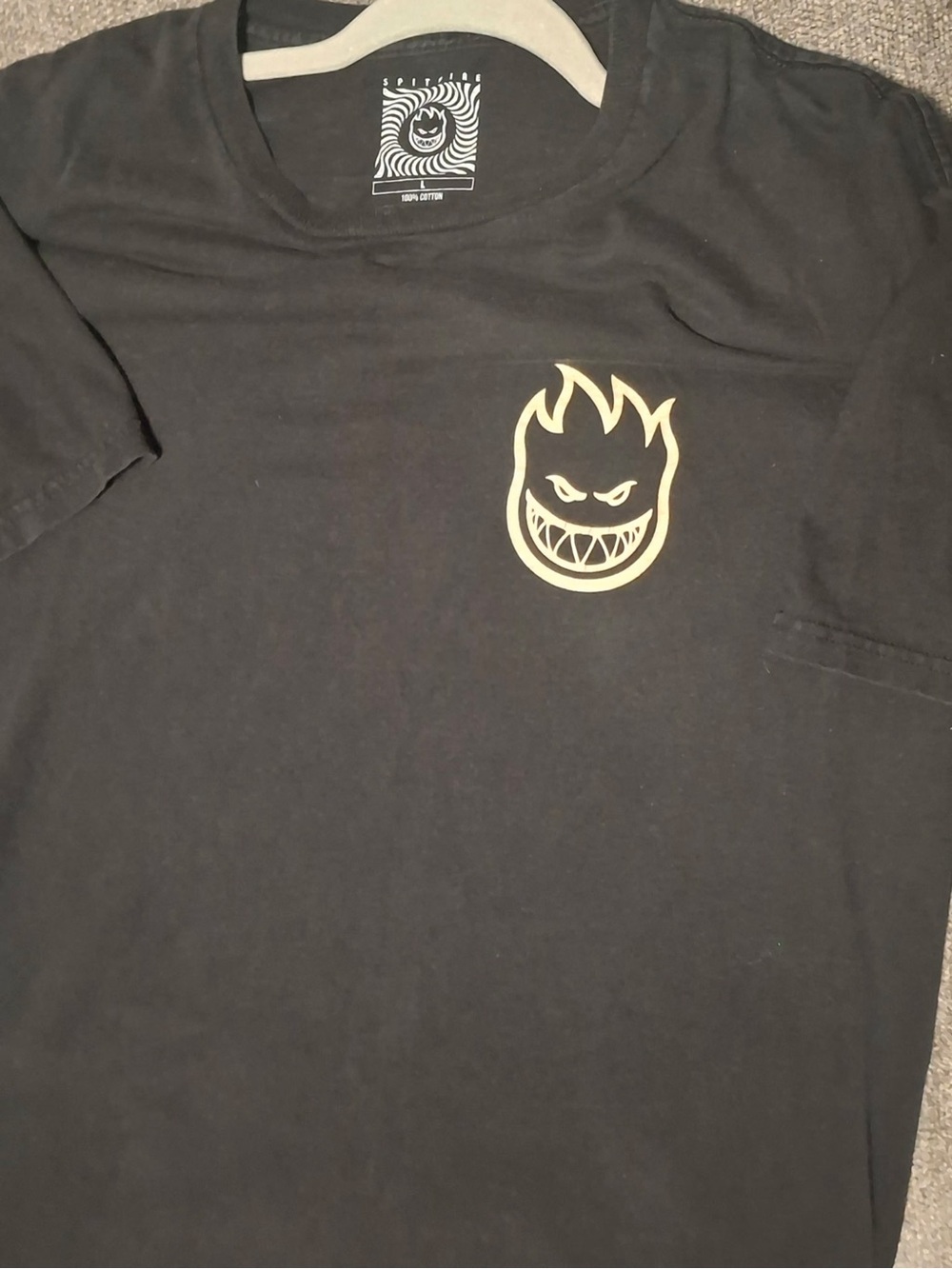 Spitfire Black Tee with Flame Face Graphic